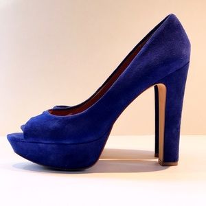 ALDO blue suede peep-toe platform heels SZ 41